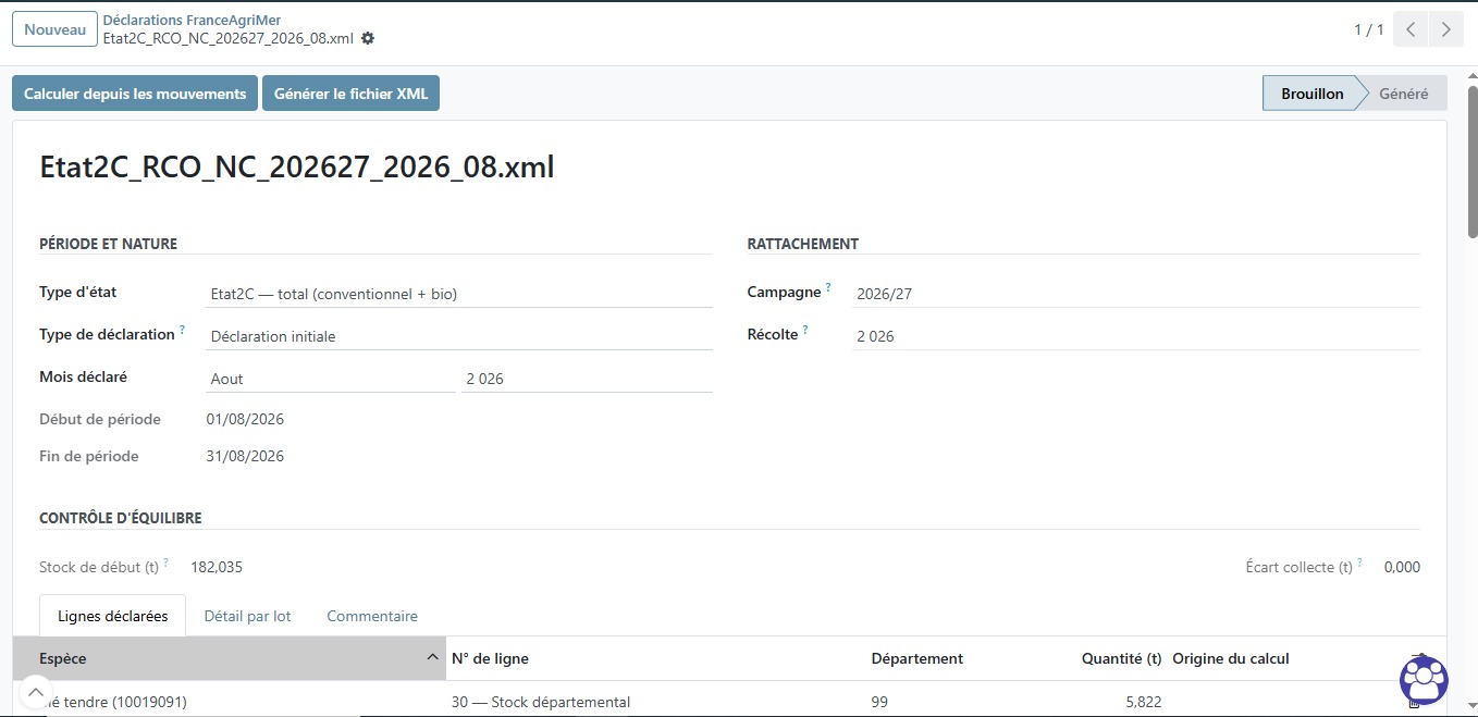 Déclaration France AgriMer — export XML (1)